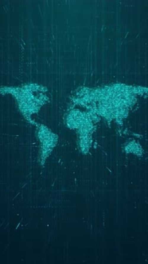 Animated Digital World Map with Global Network Connection Background