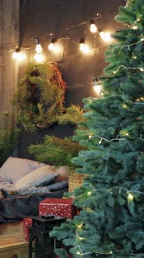Christmas Tree and Gifts with Cozy Decorations
