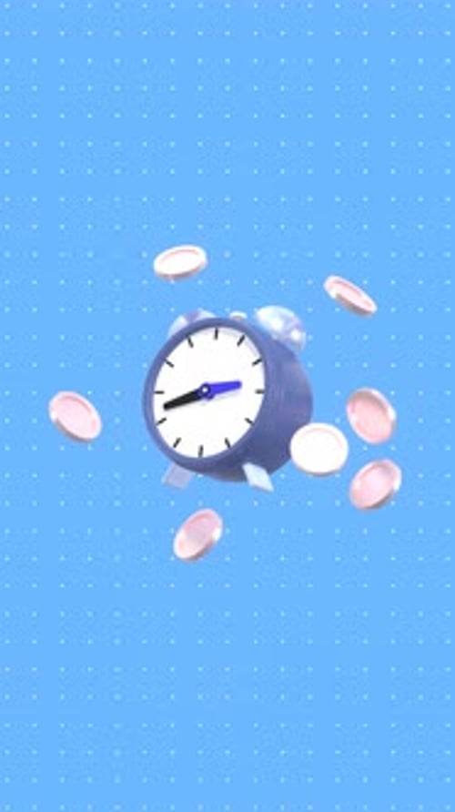 Animated Clock with Floating Coins for Time Management