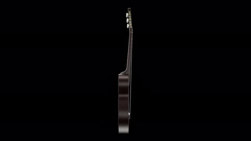 Eine akustische Gitarre dreht sich vor einem grünen Hintergrund. Transparenter Hintergrund, Alphakanal.