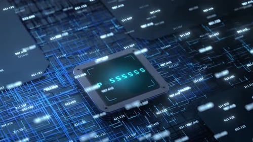 Futuristic CPU Circuit Board Password Text Reveal Animation