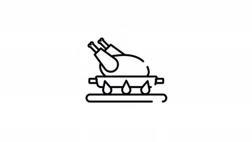 Icono de línea de asado de pollo en la estufa para animación de preparación de comidas