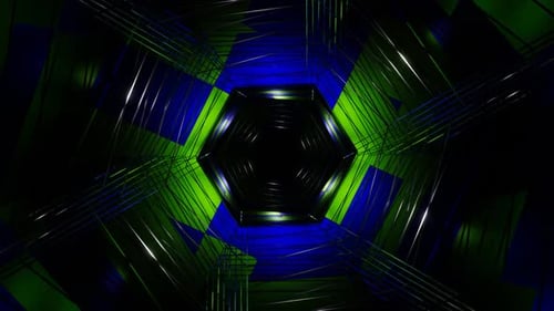 Green And Blue Hexagonal Mesh Tunnel Background Vj Loop In HD