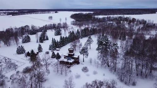 Flight Over A Winter Country Estate 03