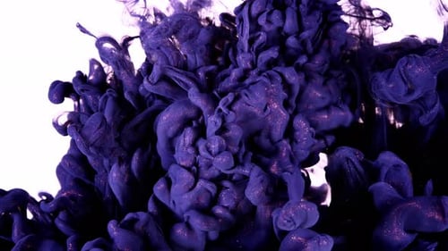 Dark Blue and Black Ink in Water Forms an Abstract Universe on a White Canvas
