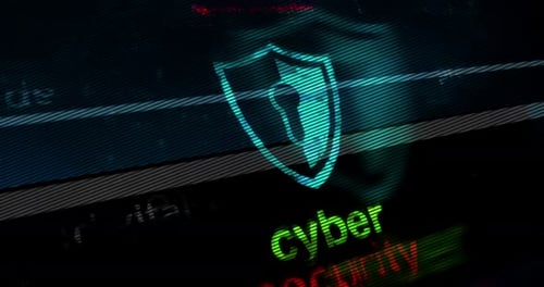 Futuristic Cyber Security Shield Glitch Effect Animation
