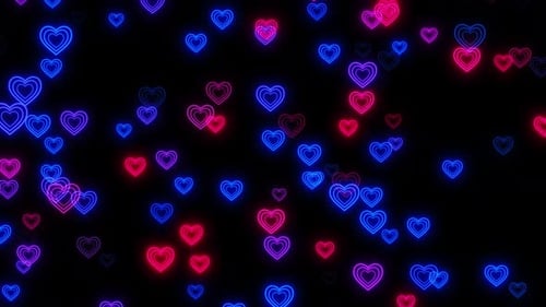 Floating Glowing Neon Hearts Romantic Background