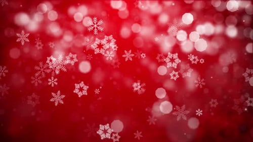Christmas Red Background With Snowflakes Falling Snow