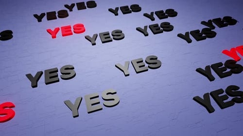 Animated 3D YES Text with Glowing Words on Digital Background