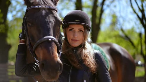 Woman and Horse Posing on Sunny Rural Day