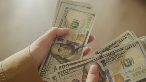 Dollar Cash Money Counting in Hands Close Up