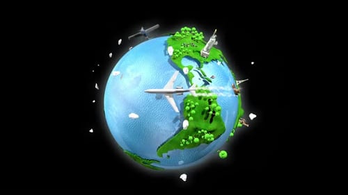 Animated Global Travel with Airplane and Landmarks