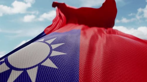 Republic of China Flag Waving Against Blue Sky