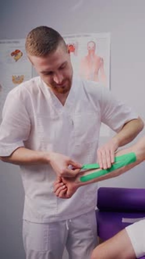 Applying Medical Tape on a Patient's Arm