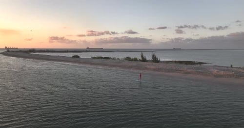 Aerial view of serene beach at sunset, Mauritius.