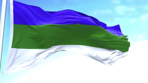 Realistic Waving Flag with Blue Green and White Stripes