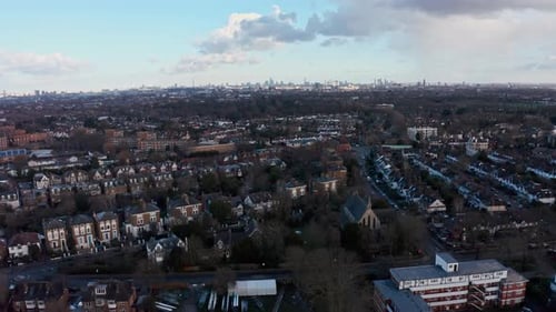 slider Drone shot over West London looking towards City centre