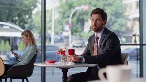Entrepreneur Waiting Business Meeting in Restaurant Businessman Checking Time