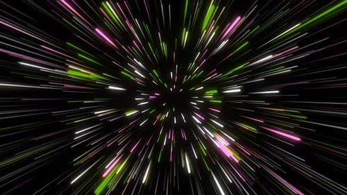 Multicolored speed lines flying particles loop background.