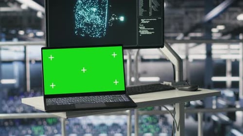 Isolated Screen Laptop Automating Supercomputers Hardware Inside Server Hub