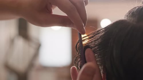 Stylist Giving Haircut in Beauty Salon