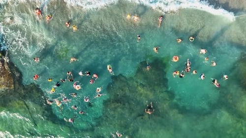 People Swim in the Azure Sea Aerial View 4 K Turkey Alanya
