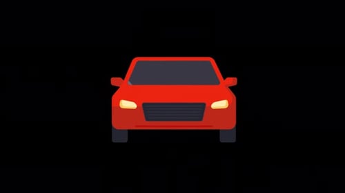 Animated Red Car with Flashing Headlights Icon