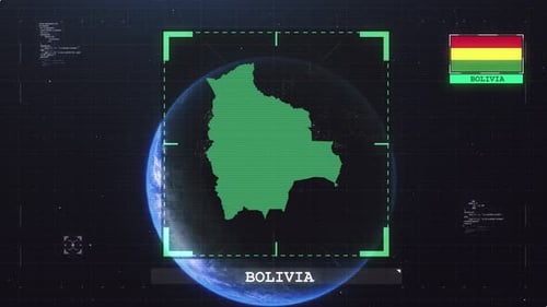 Digital Futuristic Scan of Bolivia Map and Flag Reveal