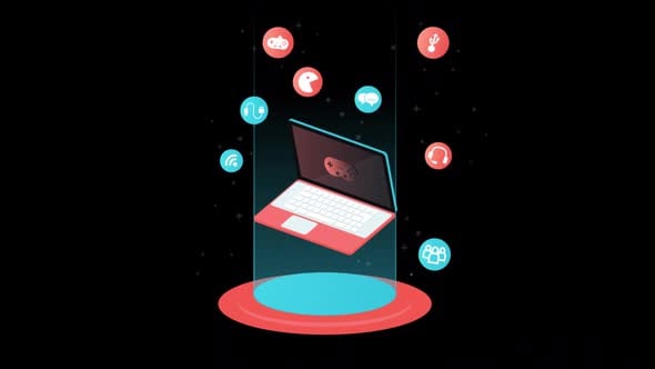 2D Computer With Digital Icons Alpha Channel, Backgrounds Motion ...
