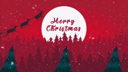 Flat Design Christmas Greeting Animation with Santa Sleigh and Snow