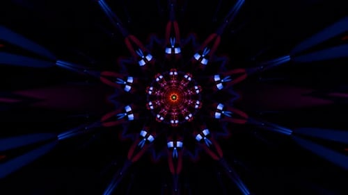 Figures géométriques lumineuses avec pulsations rythmiques dans une boucle VJ