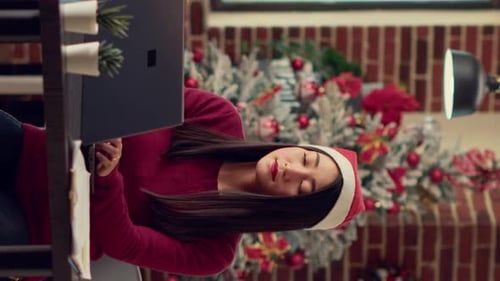Vertical Video Multiethnic Team of People Giving Presents During Christmas Festivity