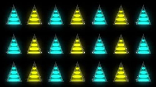 Triângulos de néon dinâmicos pulsam com energia vibrante em fundo preto