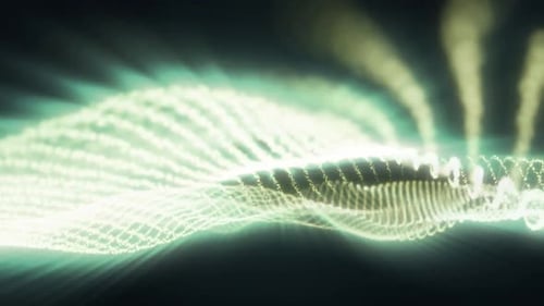 Abstract luxurious background with an elegant premium glittering flowing green digital light wave