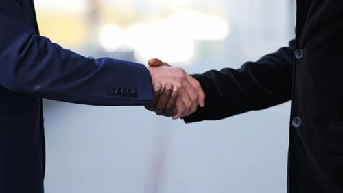 Close-Up Successful Handshake African and White Business Partners Outdoors