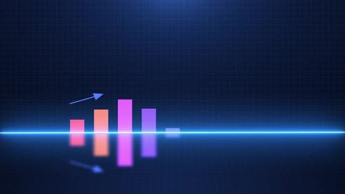 Digital blue bar chart with growing business concept. Hi-tech style technology chart with a grid
