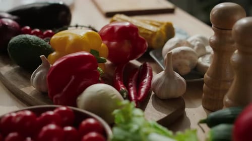 Fresh Colorful Vegetables Displayed on Kitchen Counter
