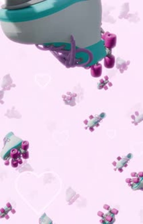 Pink Falling Roller Skates and Hearts Loop Background