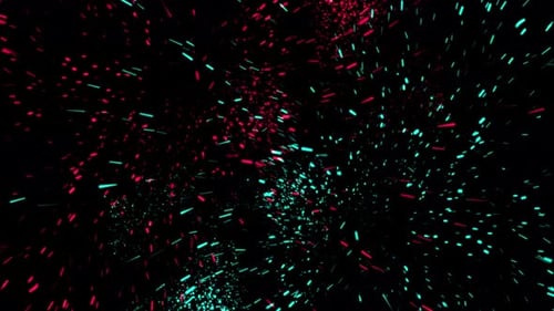 4K 3D animation. Whirlpool of mixed particles, flying on dark background