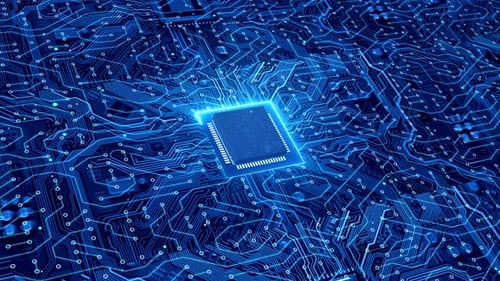 Hintergrundillustration für künstliche Intelligenz und Computerchip-Schaltungen