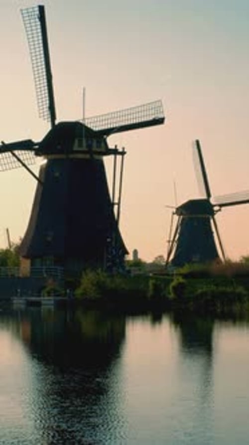 Windmills at Kinderdijk in Holland on Sunset Netherlands