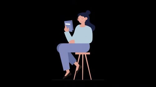 Animated Flat Design Illustration of a Woman Reading a Book