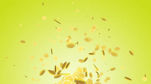 Flying Lemon Slices on Yellow Background, Loopable
