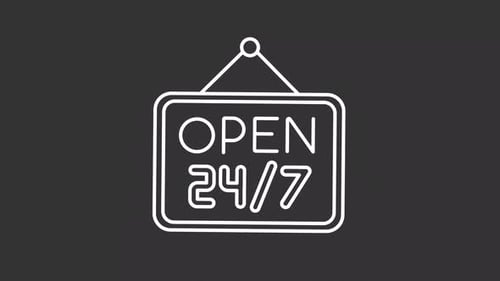 Open 24 by 7 white line animation