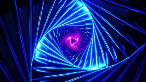 Flight Through a Neon Triangle Tunnel. Infinitely looped animation