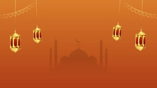 Ramadan Eid Mubarak Orange Realistic Lanterns Decoration Background