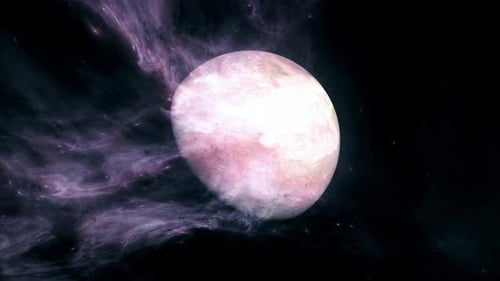 Animated Glowing Planet with Purple Nebula in Deep Space