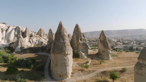 A Drone Showcases Sculptural Peaks of Goreme Cappadocia, Turkiye
