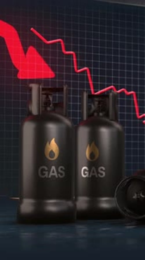 Natural Gas Price Falling Energy Market Chart Vertical 3D Animation Loop 4K
