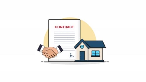 4k Contract Paper with House. Real Estate Contract Concept Animation Video